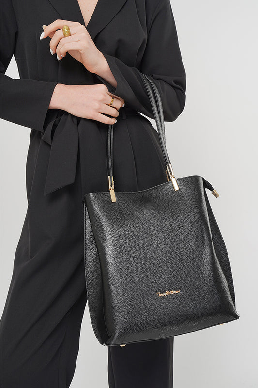 L’Élégance Leather Shoulder Bag - Noir